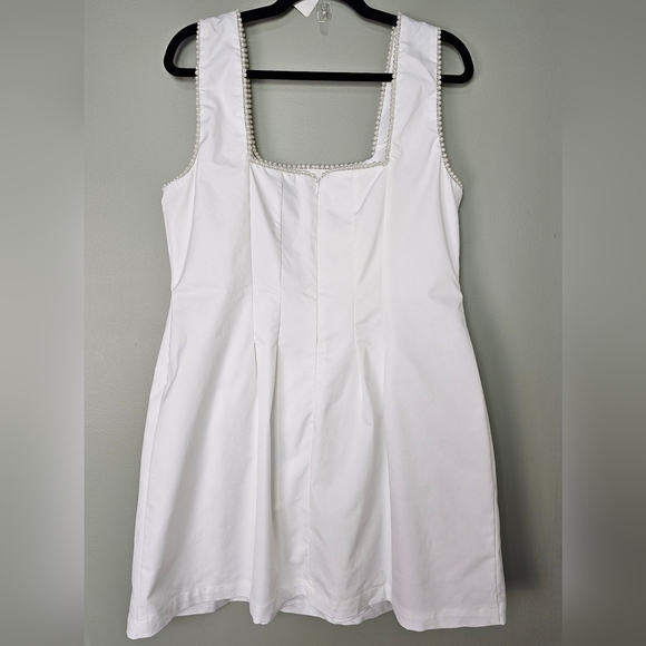 Lulus Pure Hearted White Pearl Square Neck Sleeveless Mini Dress, Size XL - Picture 10 of 11
